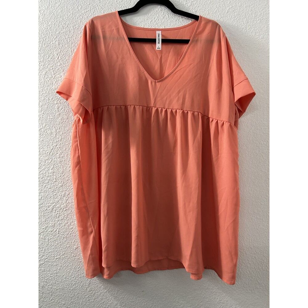 Women's Casual Loose Short Sleeve V Neck Babydoll Shirt Blouse Top Size‎ Large